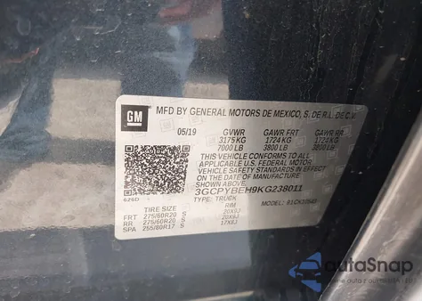 2019 Chevrolet Silverado 1500 Custom from USA, damaged, VIN 3GCPYBEH9KG238011